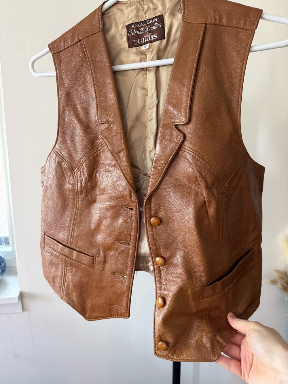 Vintage Tan Leather Button Vest